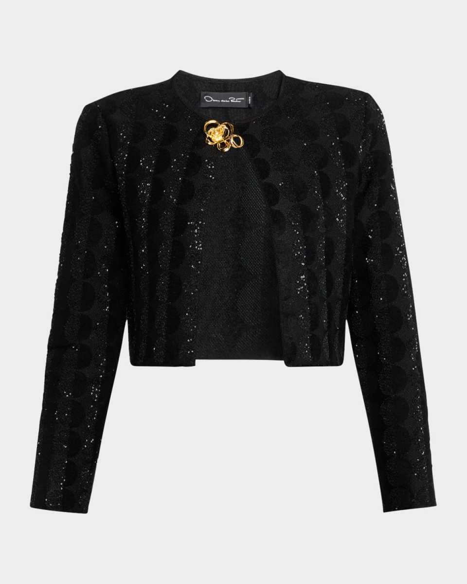 Paillette Circle Jacquard Crop Cardigan